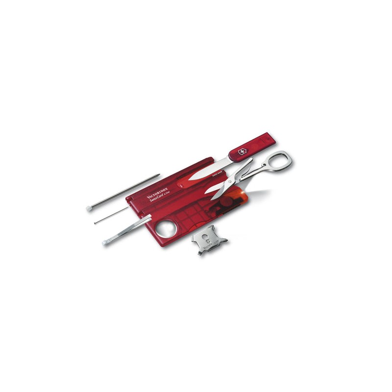 (07300T) MULTIHERRAMIENTA SWIS CARD ROJA TRANSPARENTE C/LUZ 13 USOS