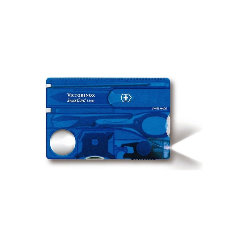 (07322T2) MULTIHERRAMIENTA SWISS CARD AZUL TRANSPARENTE C/LUZ 13 USOS